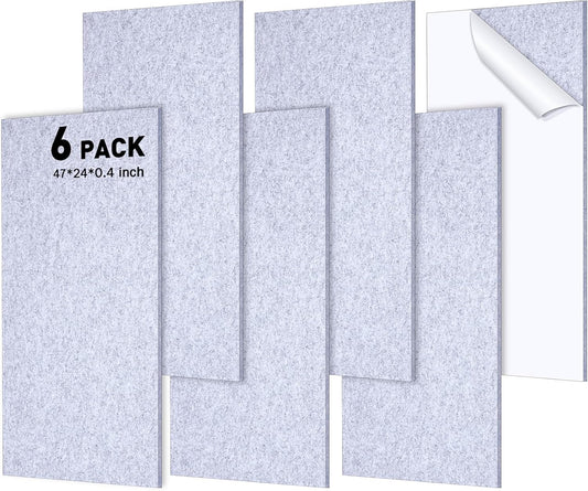 Frienda 6 Pack Large Acoustic Panels 47 x 24 x 0.4 Inch Fabric Wrapped Sound Proof Self-adhesive High Density Foam Panels for Recording Studio Acoustical Treatments Home Office(Silver Gray)