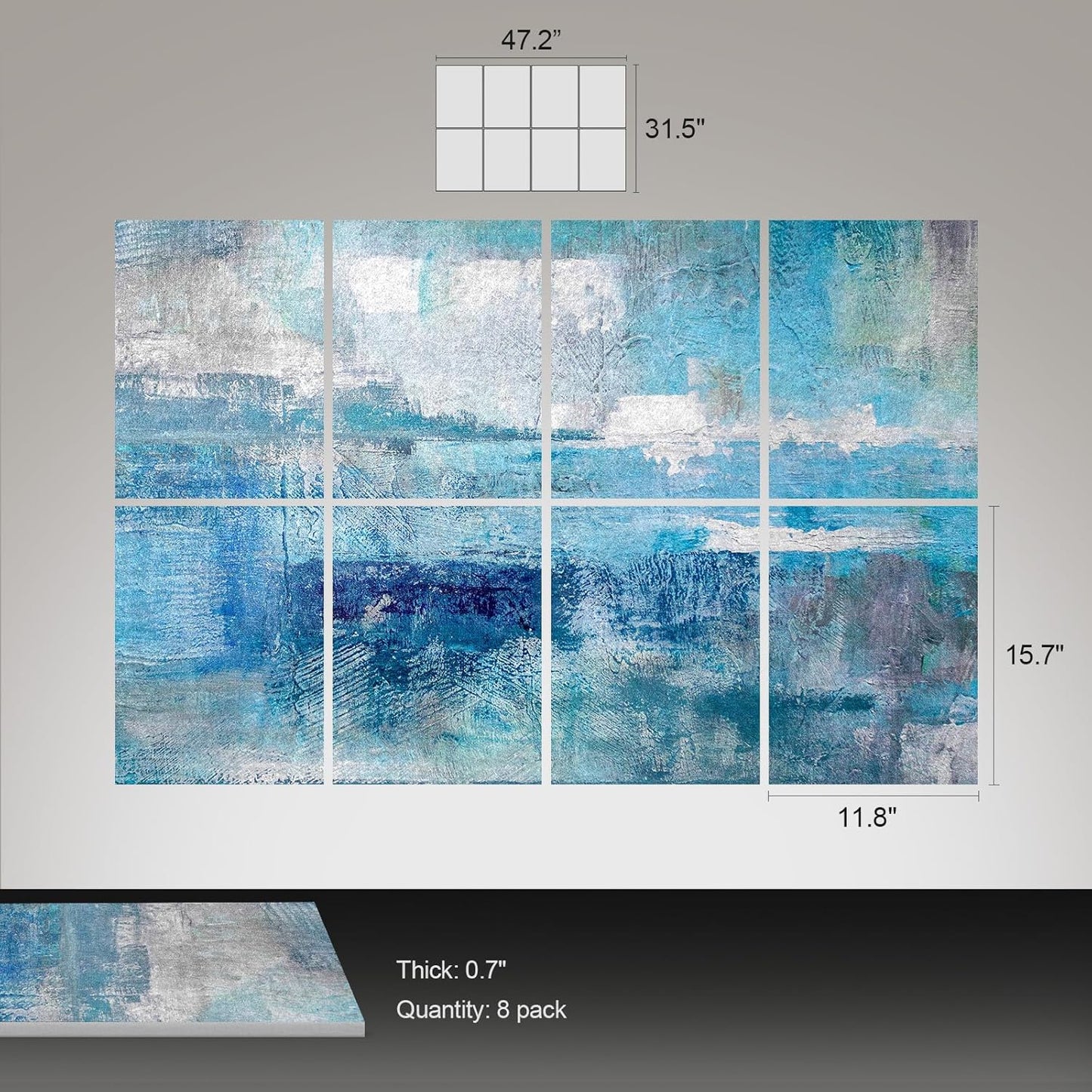 UMIACOUSTICS 8 Pcs 0.7Inch Thick Art Acoustic Panels, Total 47.2” x 31.5” Decorative Sound Absorbing Art Panels, Acoustical Wall Panels for Home, Office, Hotel, Snow-Blue Dyeing-Fog