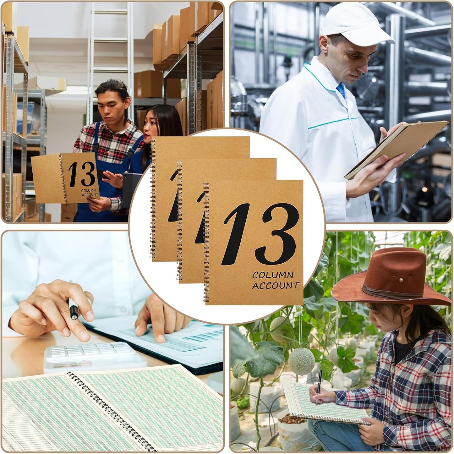 13 Column Ledger Book 8.5 * 11inch Account Book Notebook Columnar Pad Columnar Pad 13 Columns Premium Analysis Pad Kraft Paper Cover 100 Pages for Personal Use Small Business(50 Sheet)