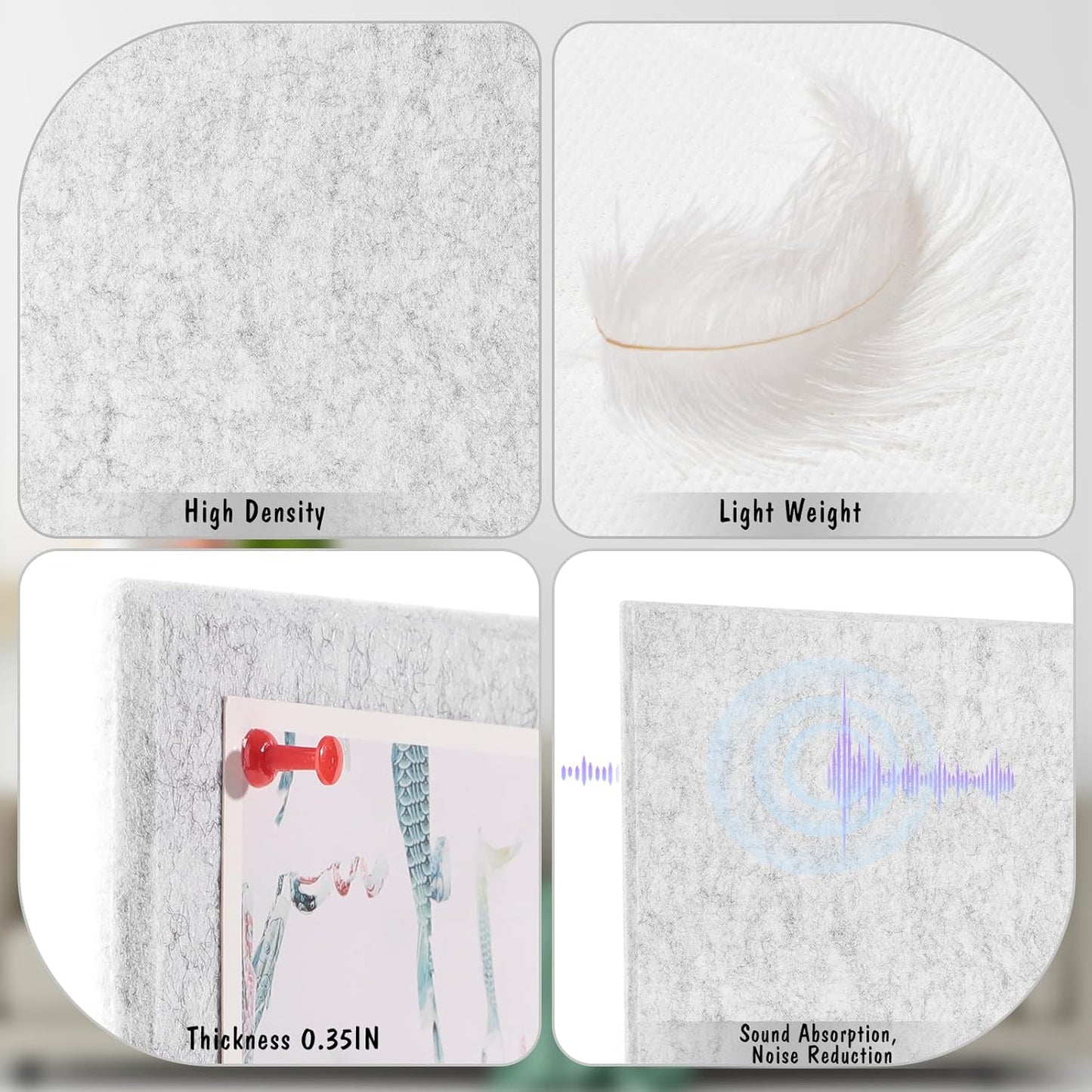 Large Cork Board 36" x 24", 6 Pack Felt Wall Tiles with Colored Pushpins, Bulletin Board with Removable Self-Adhesive Strips, Pin Board Cork Boards for Walls Office Home-Light Gray