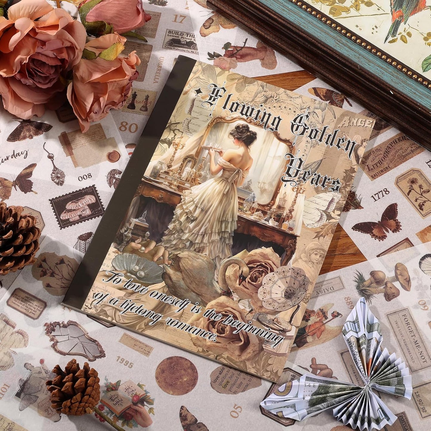 Vintage Ephemera Sticker 24 Sheets 480 precut washi Stickers Paper Journal Stickers for Adults Junk Journal Sticker Book Scrapbooking Supplies