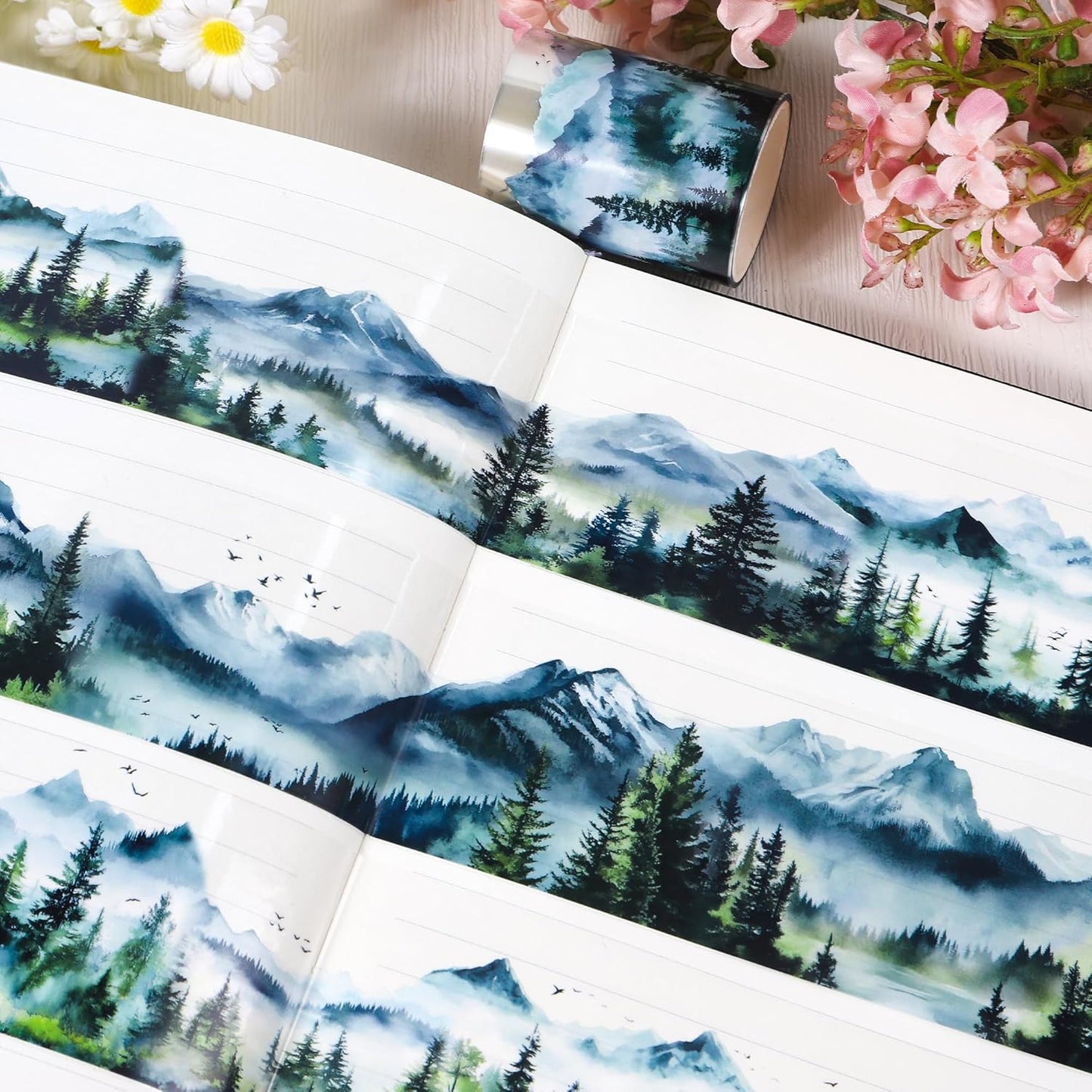 PET Tape for Journal Scrapbooking - Green Forest Junk Journal PET Tape Scrapbook Supplies, Scrapbook Notebook Bottle Crafts Décor