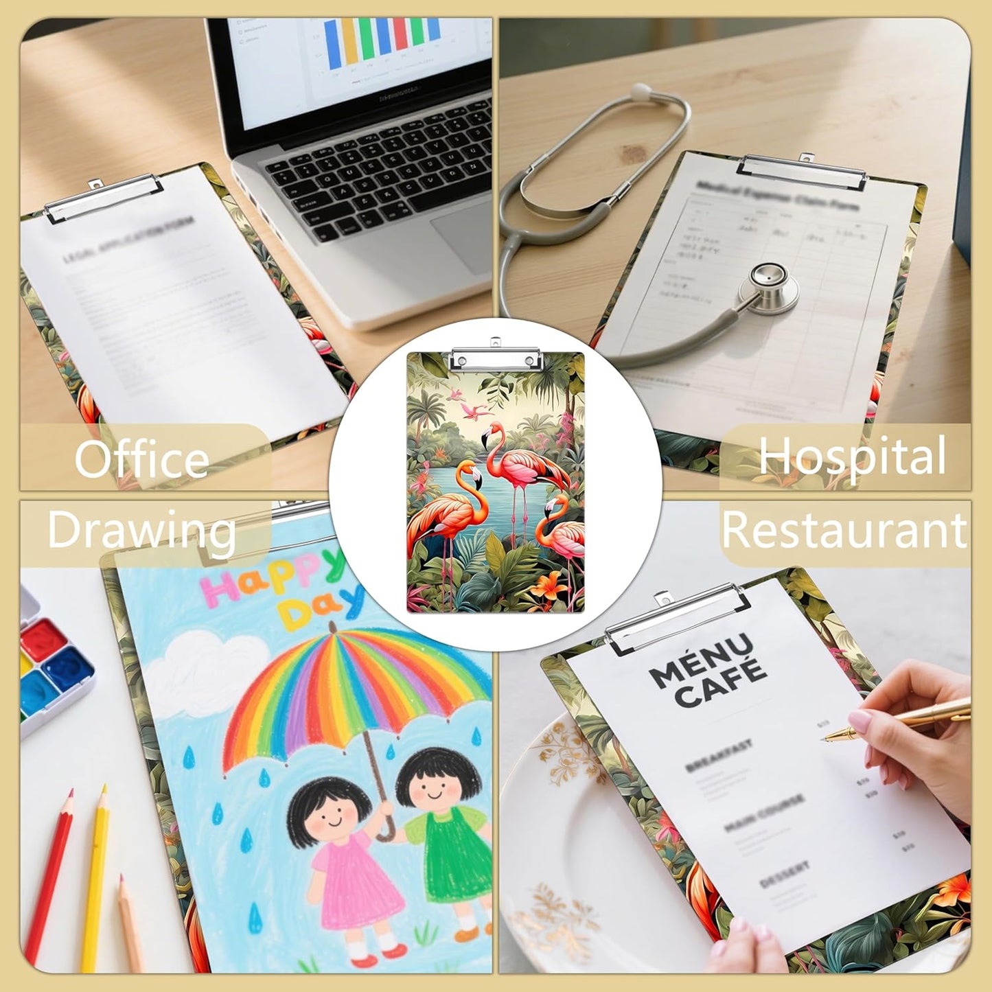 Tropical Flamingo Plastic Clipboards,Decorative Plastic Acrylic Clipboard for Teacher Social Worker Students Office Supplies 8 * 12