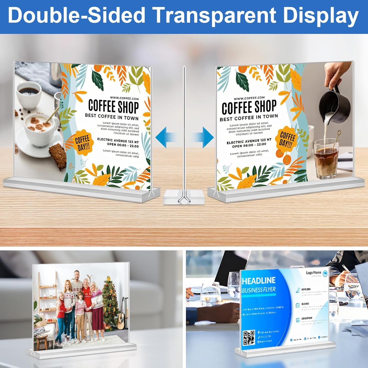 Acrylic Sign Holder 7x5, 6 Pack Clear Double Sided Table Menu Display Stand Suitable for Restaurants, Office, Store, Hotels