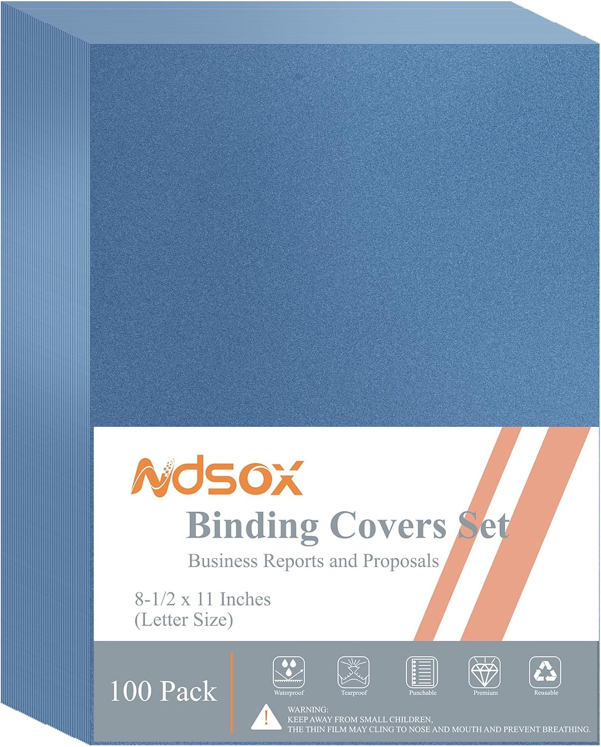 Ndsox 100 Pack 12 Mil Binding Presentation Covers Sand-Textured Polycover Report Covers for Letter Size Document Binding, Business Proposals, 8-1/2 x 11 Inches, Un-Punched, Square Corners, Blue