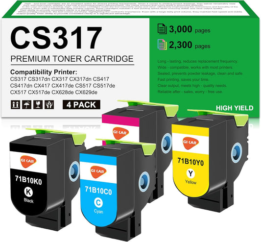 CS317 Toner Cartridge Replacement for lexmark CX417de Toner for Lexmark CS317dn CS317 CS417 CX317dn CS417dn CX417de CX317 CS517de CX517de Printer ,KCMY,3000 Pages