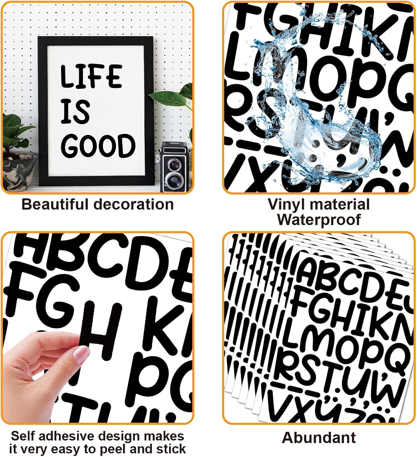 Bemeol 912 Pieces Letter Stickers 24 Sheets 2 Inch Alphabet Letter Stickers Self Adhesive Sticker Letters for Bulletin Board Classroom Mailbox Door Home Decor(Black)
