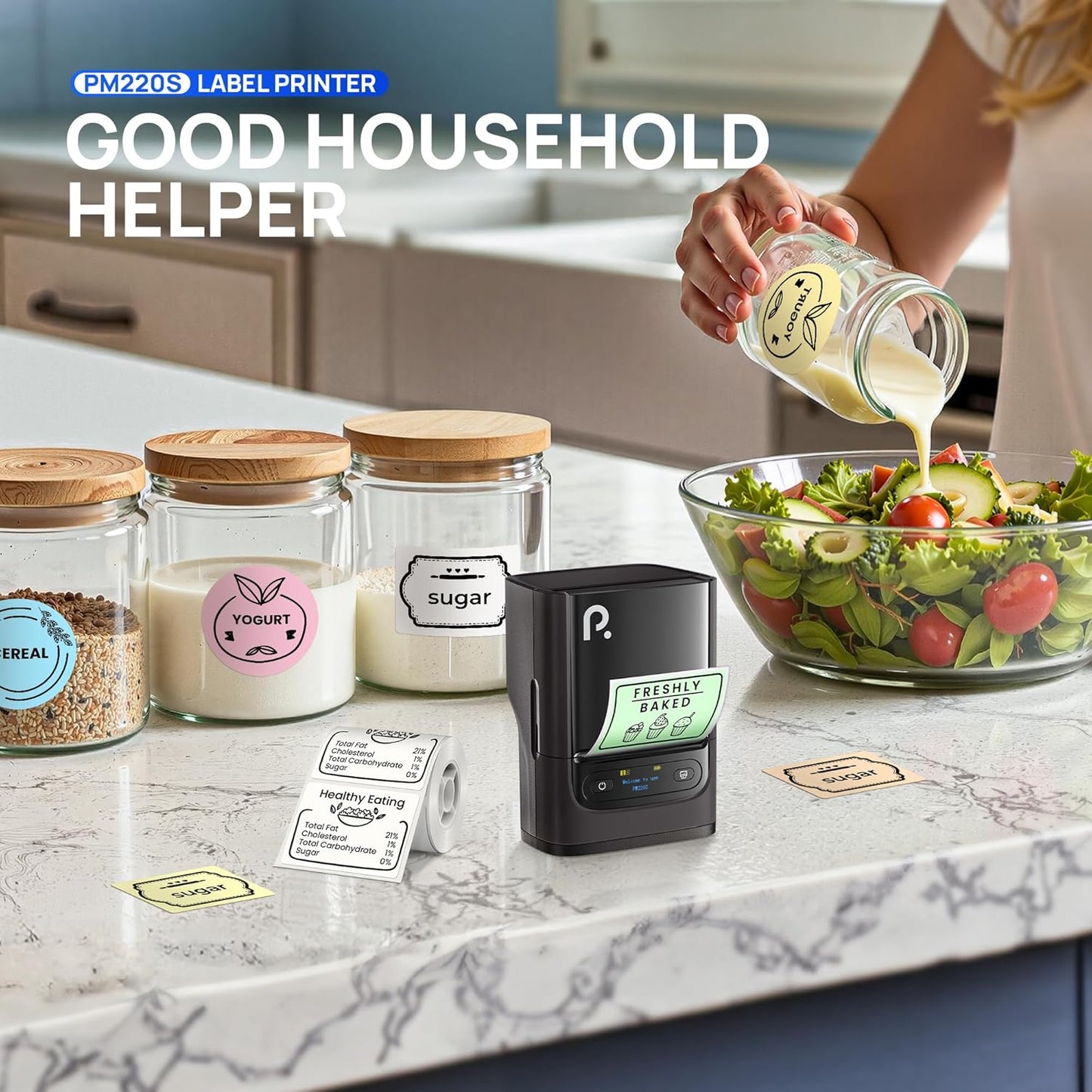 POLONO PM220S Label Maker Machine with Tape, Bluetooth Thermal Label Printer, Portable Sticker Printer,Chocolate Dark