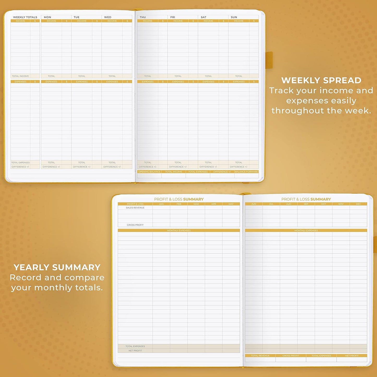 Clever Fox Income & Expense Tracker Large – Accounting & Bookkeeping Ledger Book for Small Business – 2-Year Record Notebook, A4 (Amber Yellow)