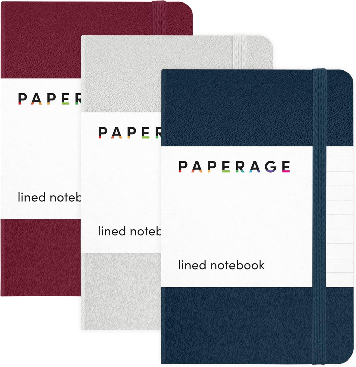 PAPERAGE Lined Pocket Journal Notebook, 3 Pack, (Navy, Light Grey, Burgundy), 160 Pages, Small, 3.6 inches x 5.6 inches - 100 GSM Thick Paper, Hardcover