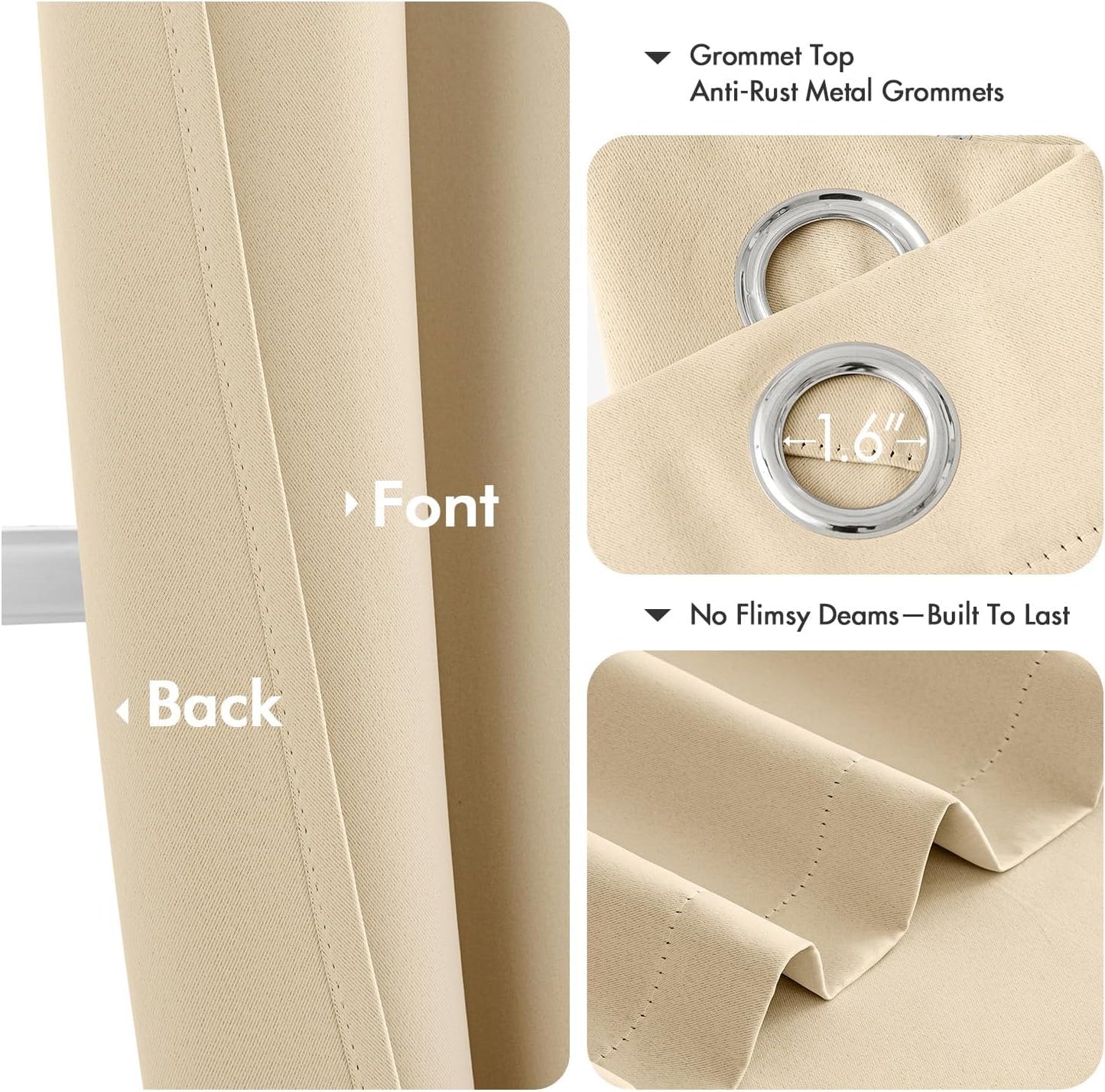 MIULEE Cream Beige Blackout Curtains - Thermal Insulated Bedroom Curtains Room Darkening Drapes for Living Room Kitchen Grommet Top Light Blocking Window Treatment, 40 x 45 Inches Long, 2 Panels