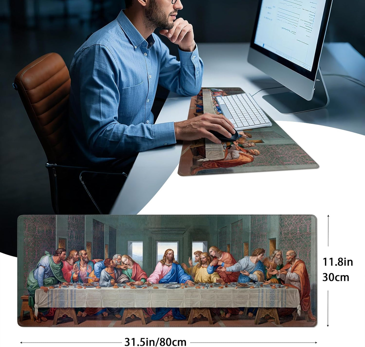 Mouse Pad with Last Supper – Religious Scenario Desk Pad – Portable Computer Mousepad – Gaming, Office, Waterproof, Non-Slip, Stitched Edges 31.5 x 11.8inches x 3mm