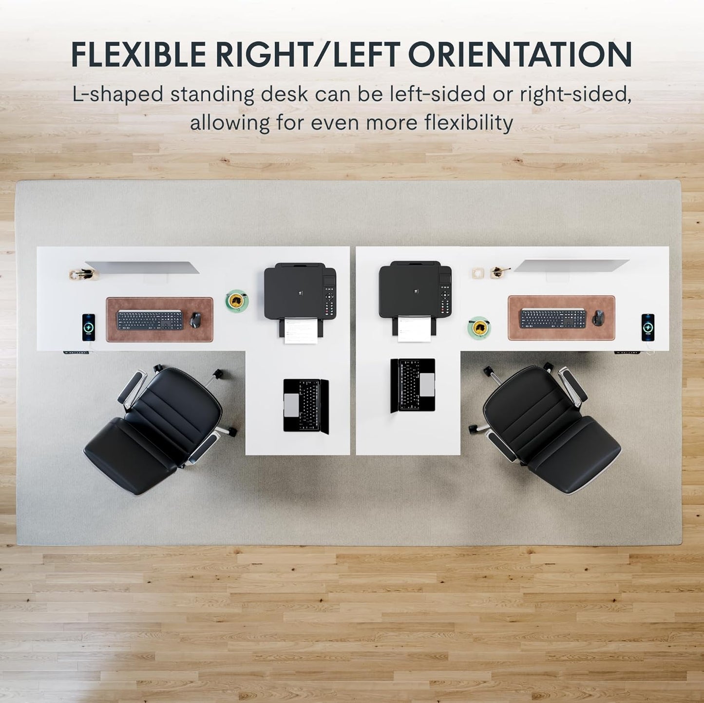 FLEXISPOT Corner Desk Dual Motor L Shaped Computer Electric Standing Sit Stand Up Desk Height Adjustable Home Office Table with Splice Board, 71x48 White