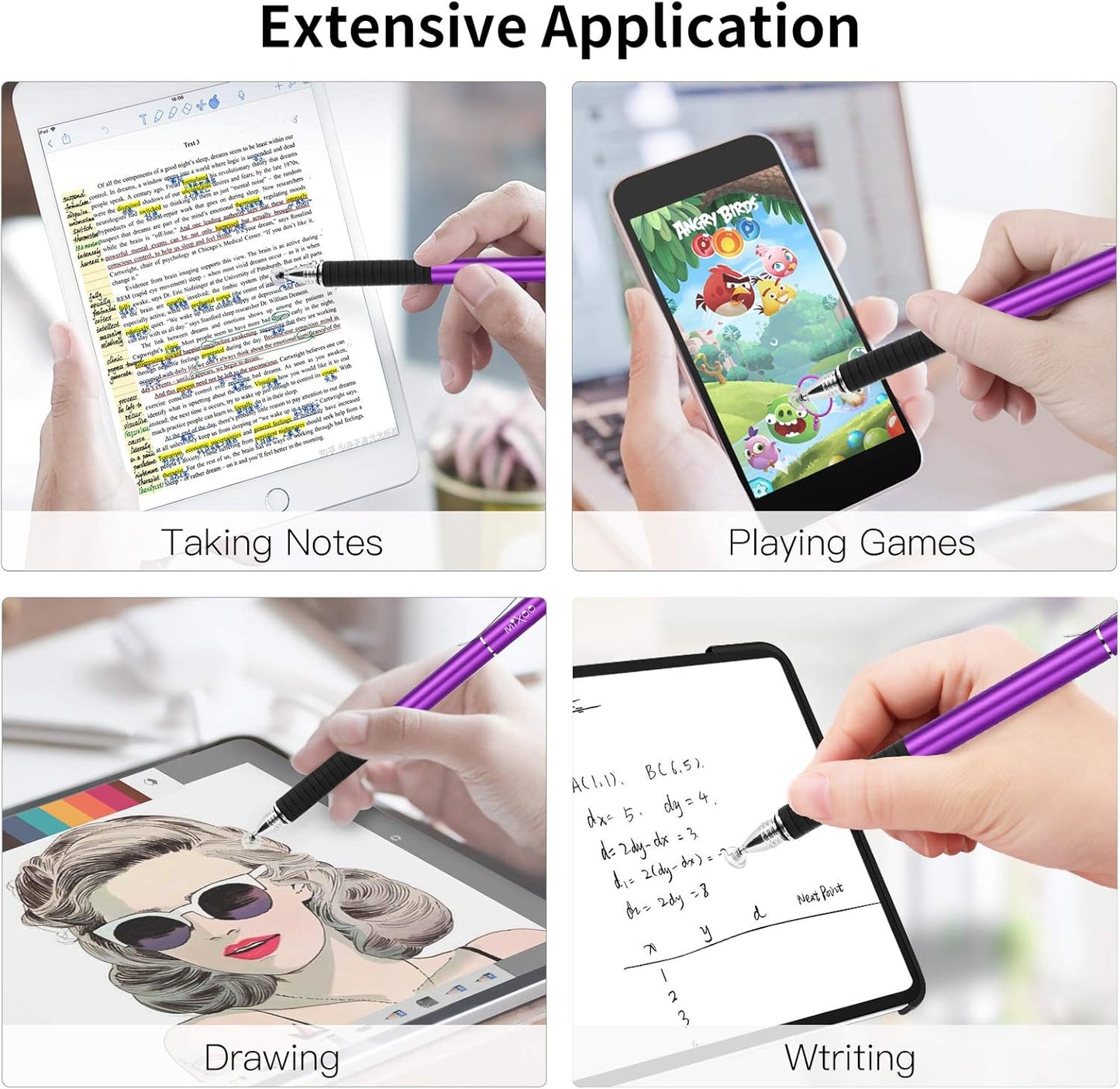 Mixoo Stylus Pens for Touch Screens - Disc & Fiber Tip 2 in 1 High Sensitivity Universal Stylus for iPad, iPhone, Tablets and Other Capacitive Touch Screens (Dark Violet)