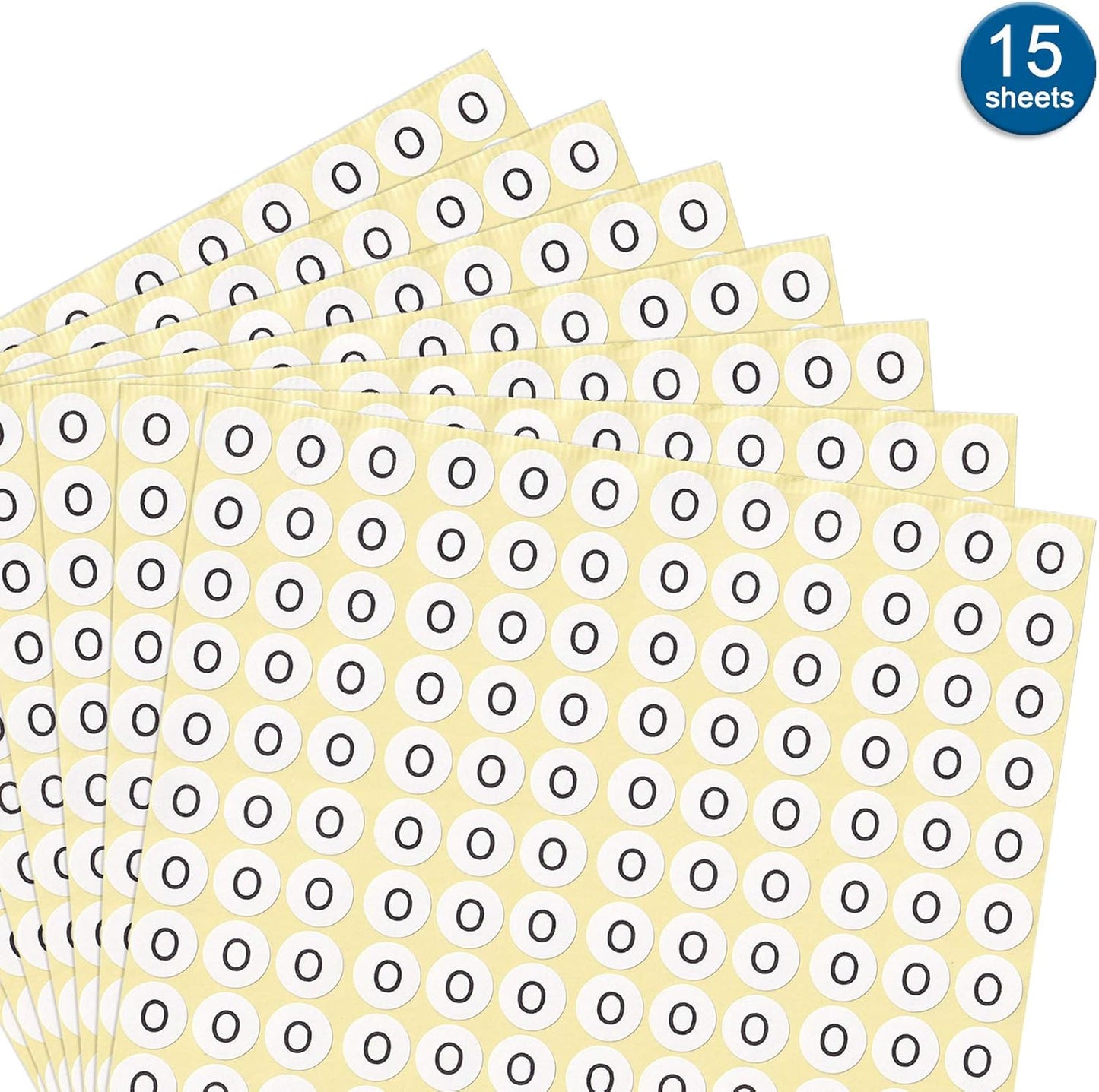 dealzEpic - Alphabet Stickers of The Letter O - Small Round Paper Self-Adhesive Peel and Stick Letter Labels - Set of 15 Sheets