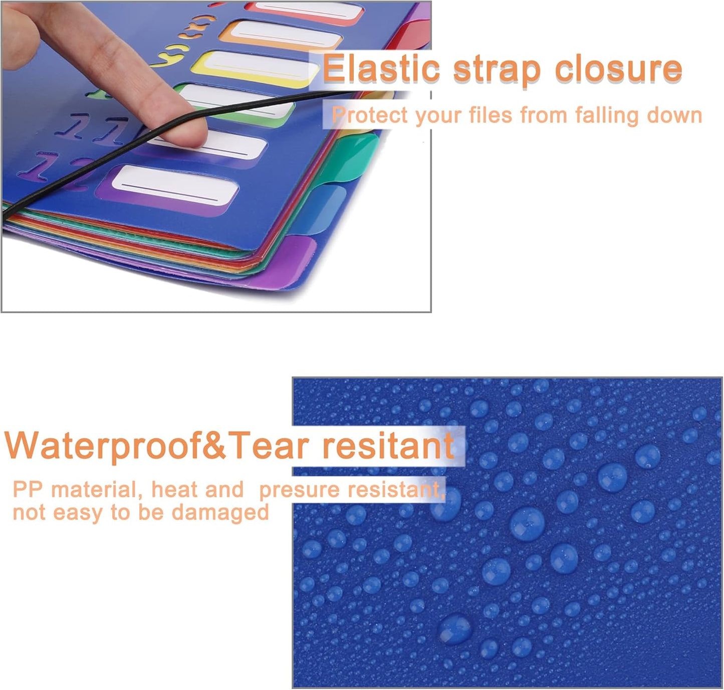 Rainbow Tab Expanding File Folder - 24 Pockets, Durable A4 Letter Size Organizer, Water-Resistant Plastic Dividers, Home/Office/School Document Holder (Blue)