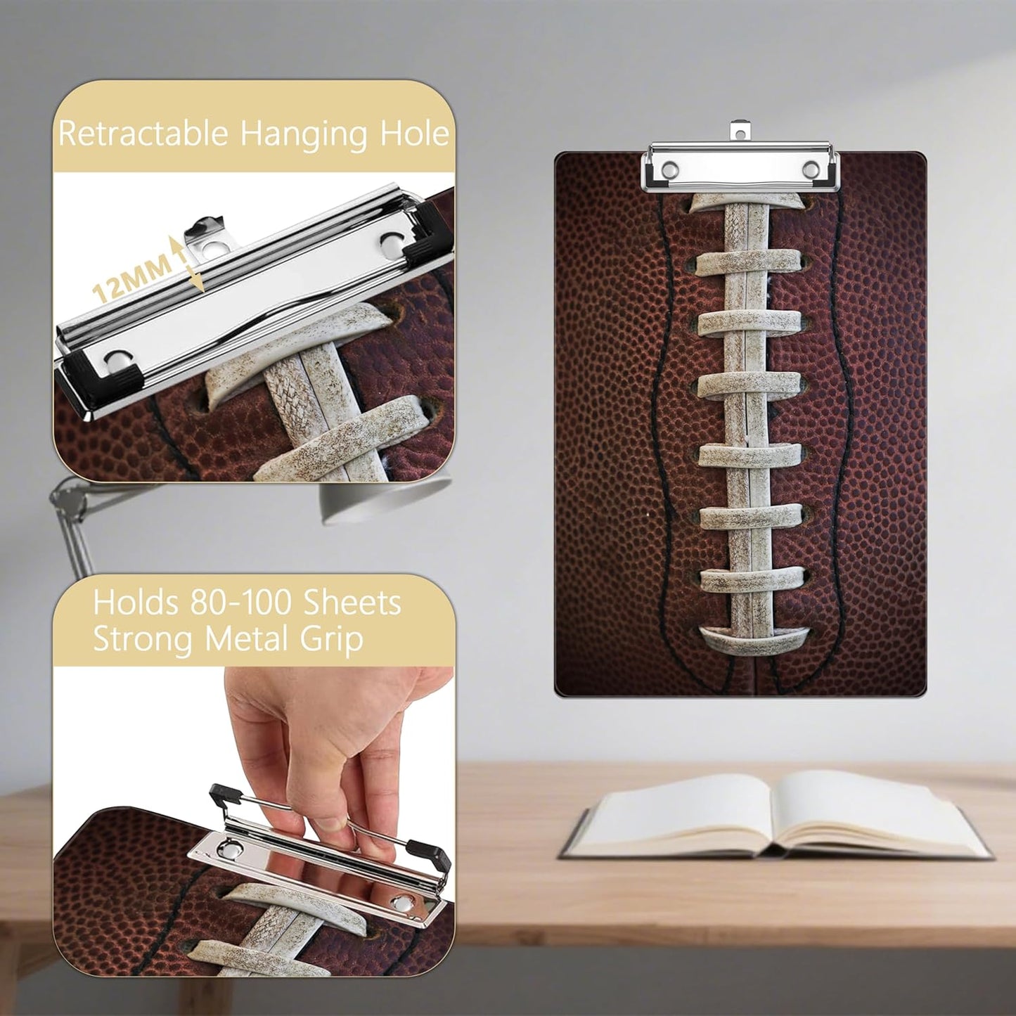 American Football Plastic Clipboards,Decorative Plastic Acrylic Clipboard for Teacher Social Worker Students Office Supplies 8 * 12