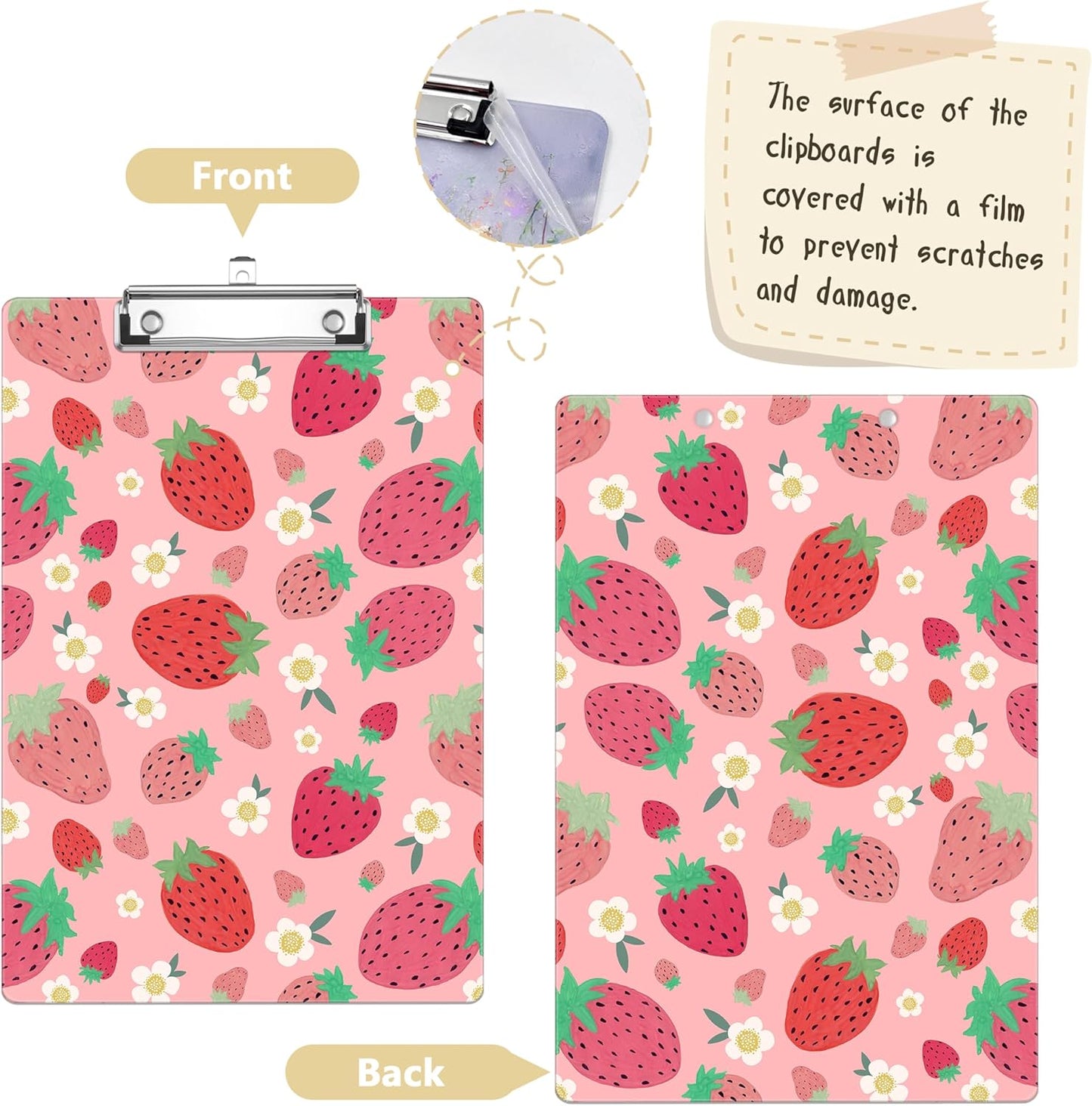 Cute Strawberry Plastic Clipboards,Decorative Plastic Acrylic Clipboard for Teacher Social Worker Students Office Supplies 8 * 12