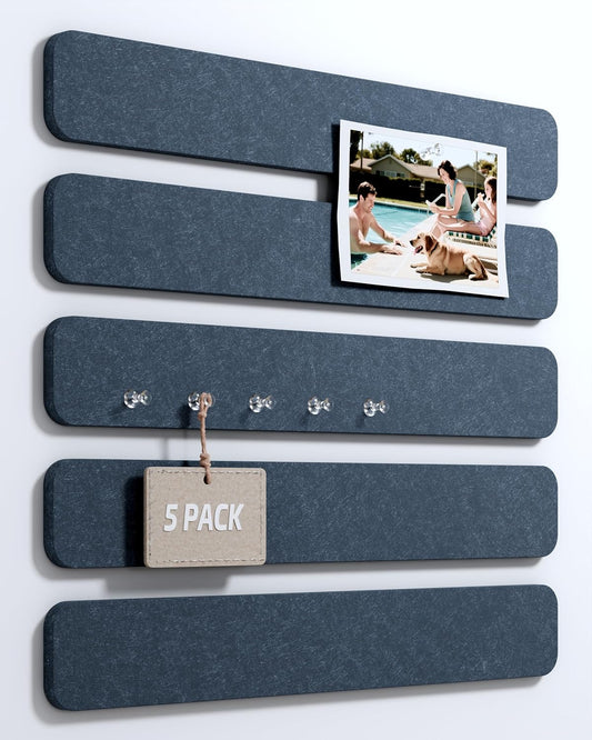 Cork Board Alternative Felt Strip Board 5-Pack 13"x2", Office Pin Board with 35 Push Pins, Adhesive Install for Bedroom Door & Home Office(Denim Blue)