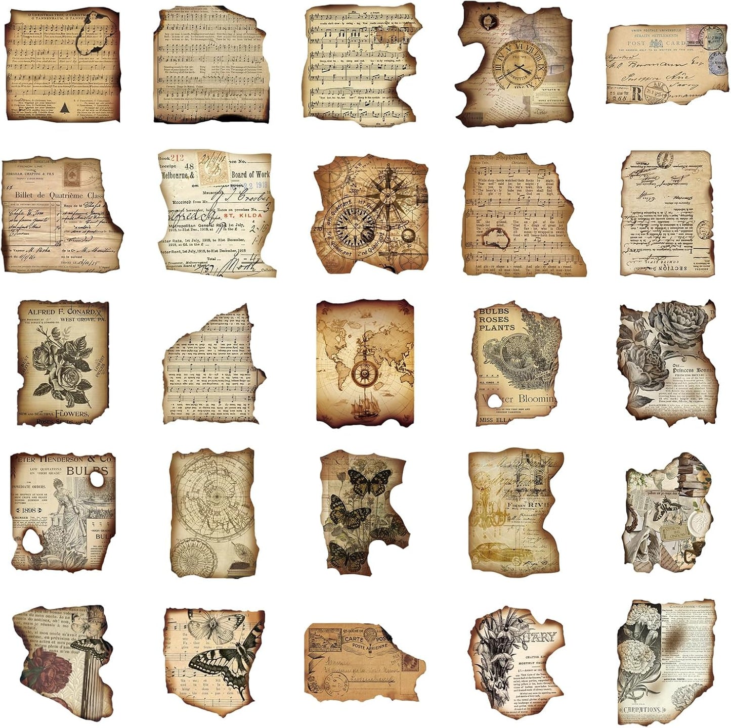 PRSTINCOL Vintage Journaling Stickers,Scrapbook Supplies for Planners,100Pcs Junk Journal Supplies with Antique Map Prints, Distressed Edges for Kids Teenagers Adults