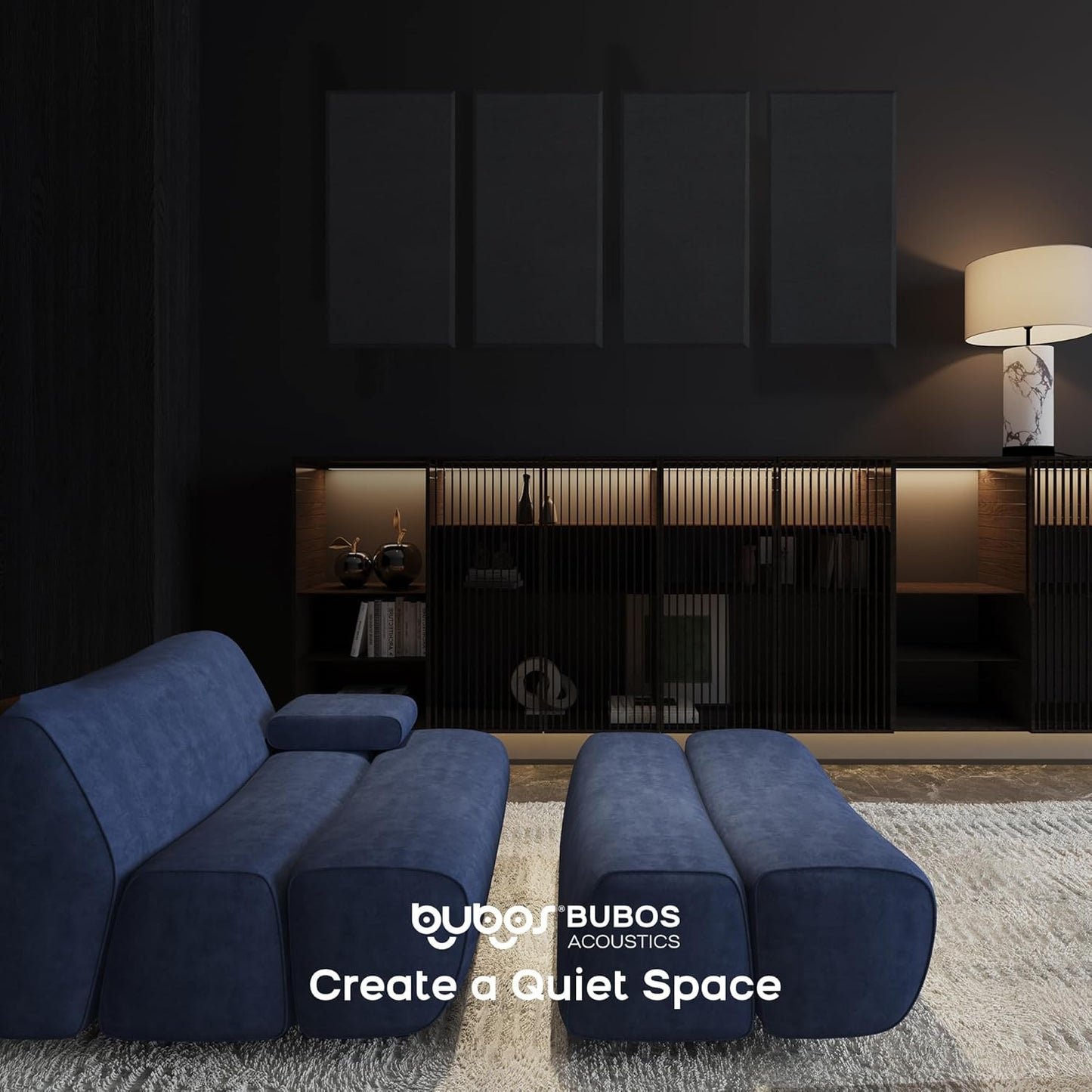 BUBOS 4 PCS Fabric Acoustic Panels,23.6''x11.8''x2'' Sound Proof Panels for Walls,Self-adhesive Soundproof Wall Panels for Echo Absorption for Home Studio Office,Standard CavityPro Black