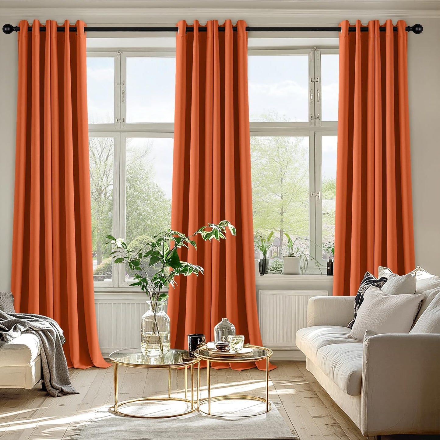 MIULEE Orange Blackout Curtains for Bedroom Living Room 96 Inches Long 2 Panels, Thermal Insulated Room Darkening Fall Drapes Solid Grommet Noise Reduction Light Blocking Window Treatments 40x96 Inch