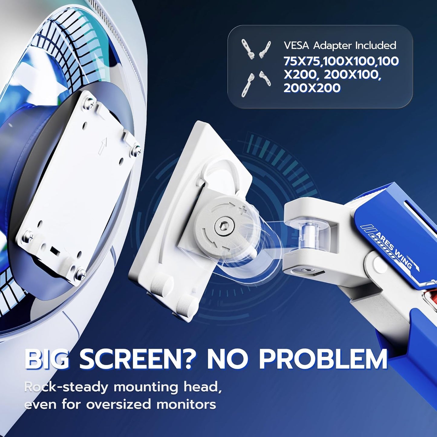 ARES WING Heavy Duty Ultrawide Monitor Arm - Gas Spring Aluminum Monitor Mount with USB for 24"-57" Curved Screens up to 66 lbs with Clamp/Grommet Desk Mount, 75/100/200 Vesa Mount, White