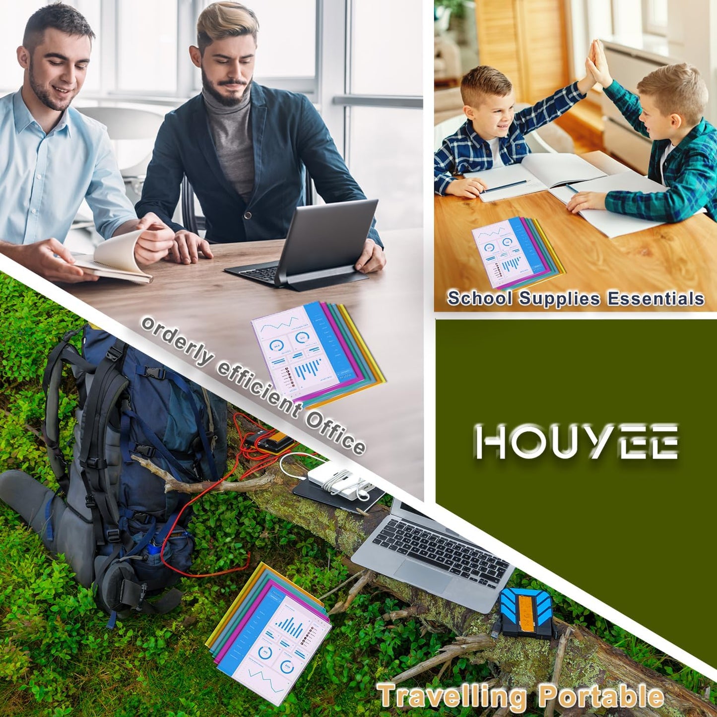 HOUYEE 12 Pack Clear Document Folder, Plastic Paper Sleeve Fit for Letter Size Paper, for Home, Office, and School Use(6 Assorted Colors)