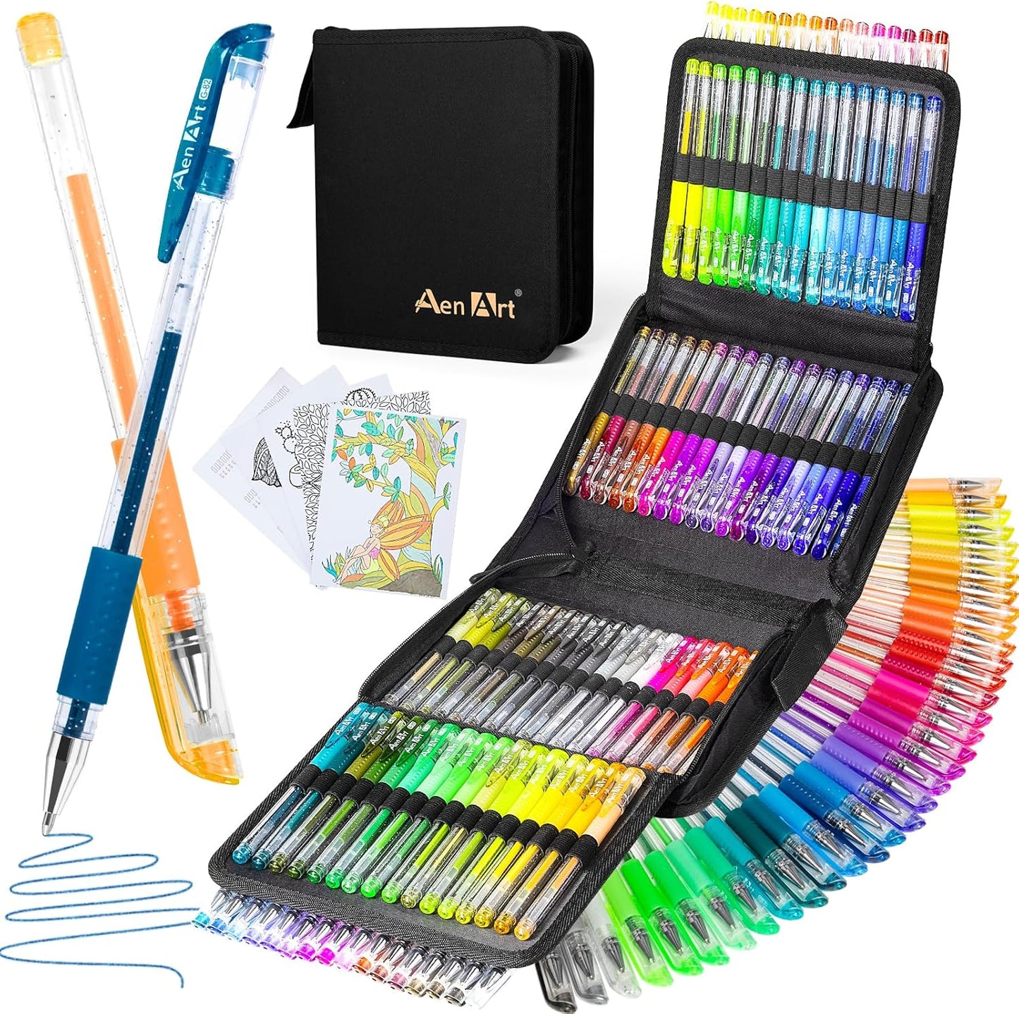 Glitter Gel Pens with Case for Adult Coloring Books, 100 Color Glitter Pen Set 30% More Ink Neon Glitter Gel Marker for Journaling Crafting Doodling Drawing