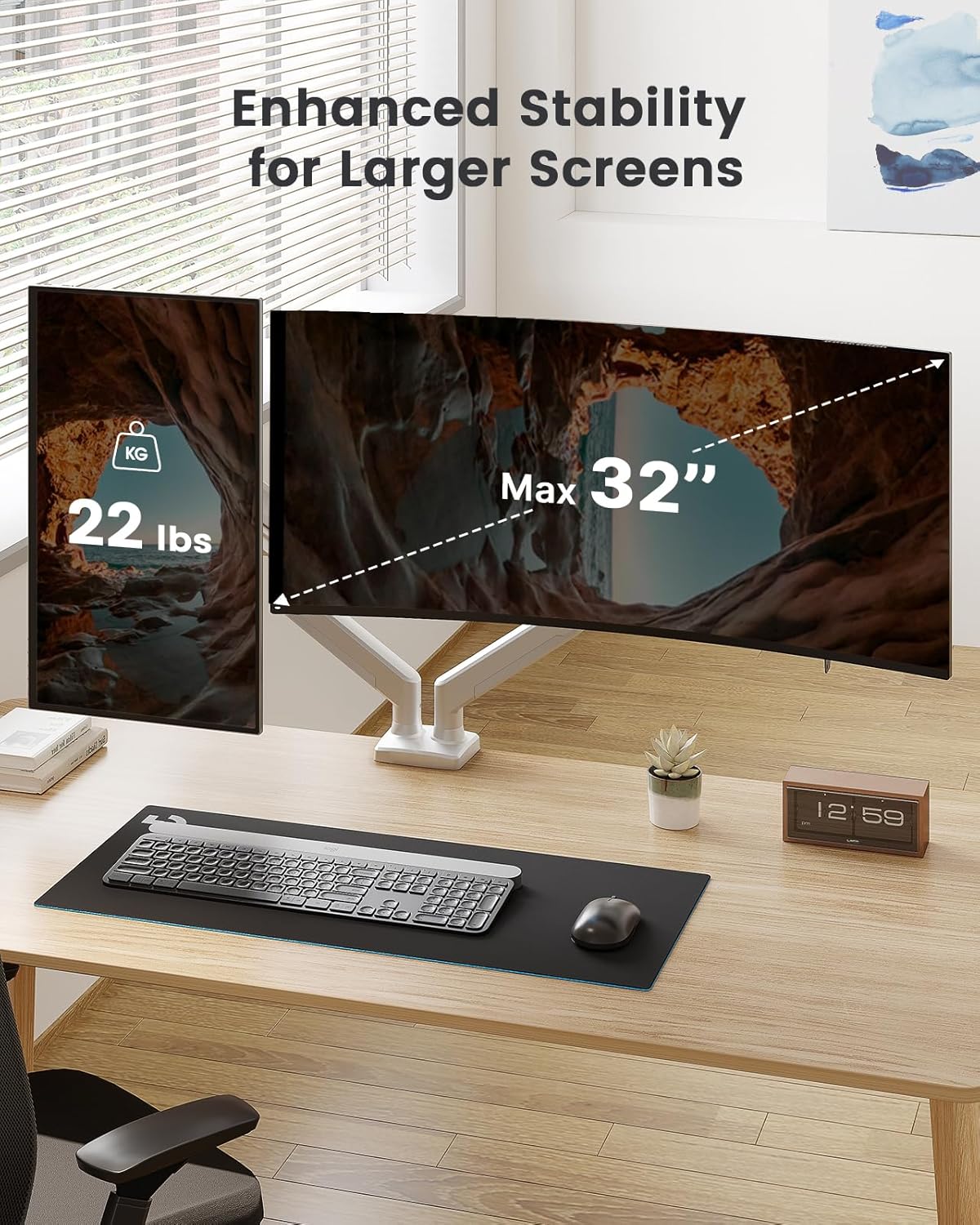 ErGear Dual Monitor Stand up to 32 inches Screen, Load-Bearing Max 22 lbs Each Arm, Adjustable Dual Monitor Mount, Sturdy Steel vesa Monitor Mount with Stable VESA 75x75 100x100mm-White
