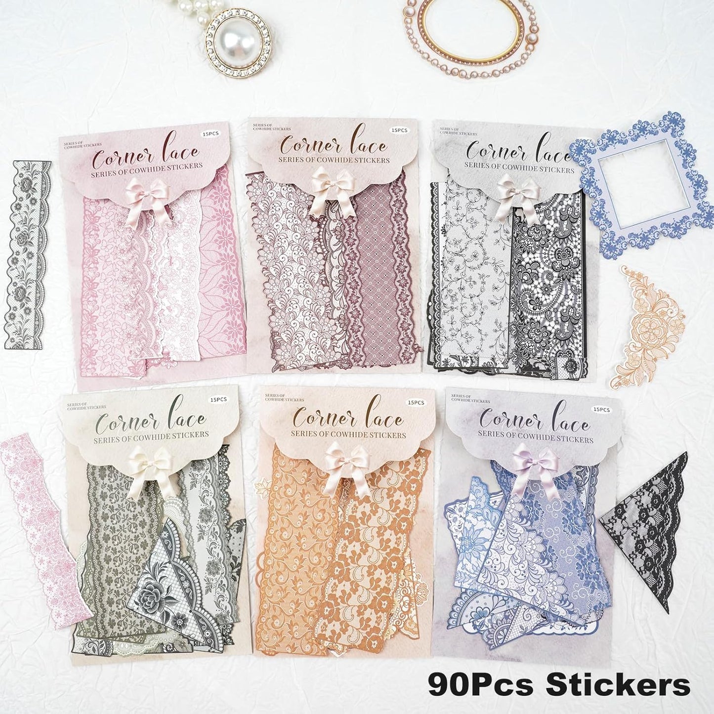 90PCS Vintage Lace Frame Stickers, Retro Scrapbook Stickers with Elegant Borders for Journaling, Junk Journal, DIY Crafts, Planner Decoration
