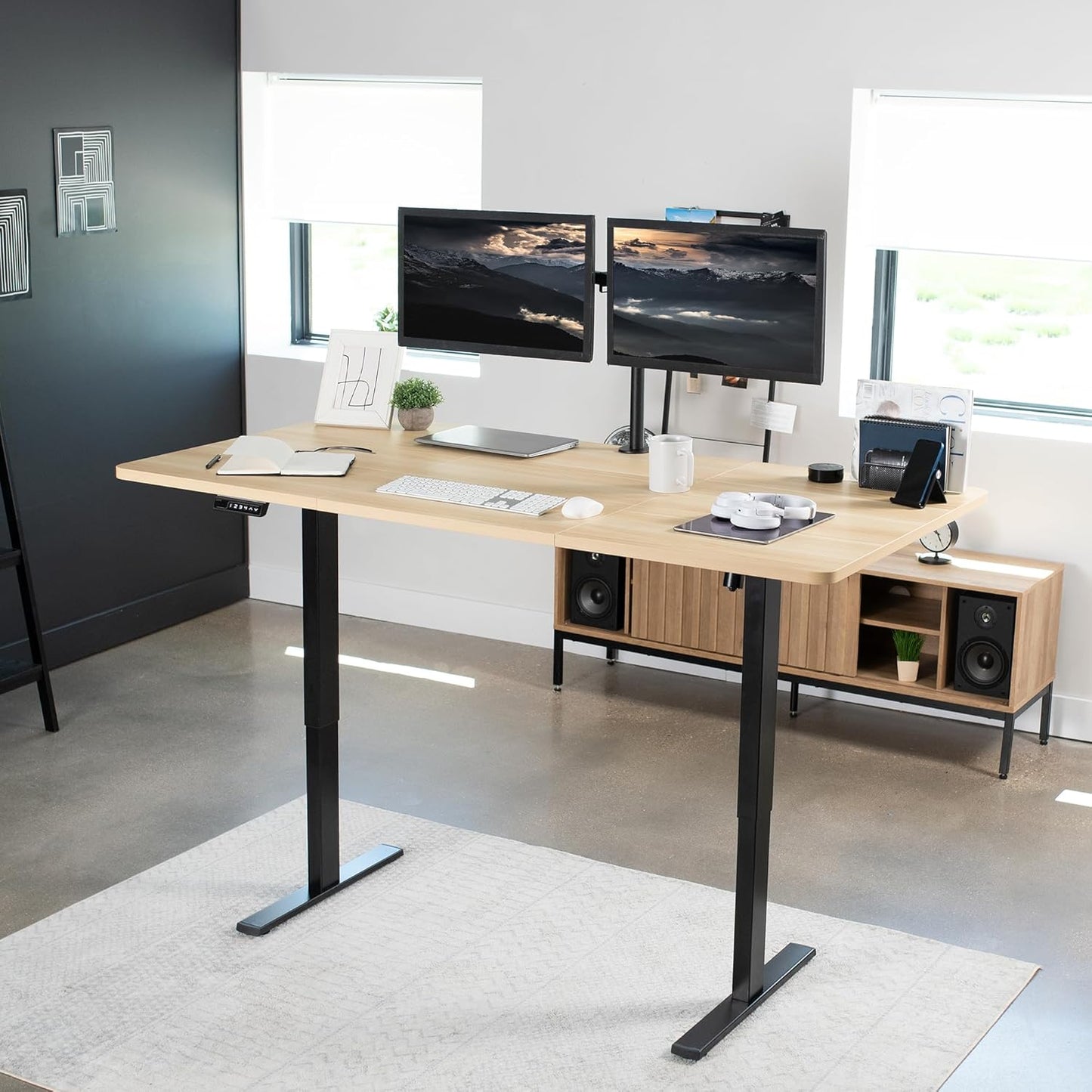 VIVO Electric 71 x 36 in Standing Desk, Memory Height Adjustment, 1B Series, Light Wood Top Black Frame, DESK-KIT-1B7C-36