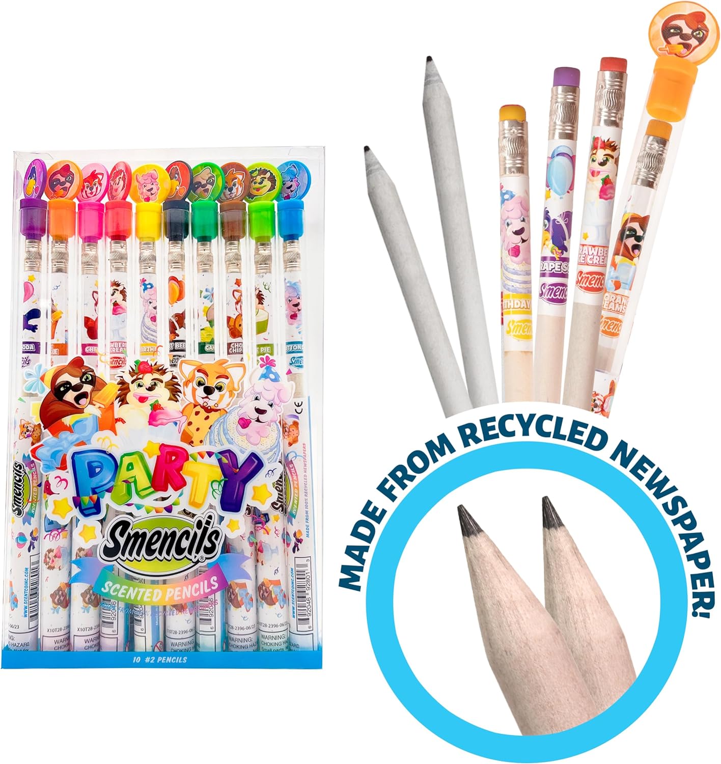 Party Smencils - Patented Gourmet Scented Graphite HB #2 Pencils made from Recycled Newspapers, 10 Count, Gifts for Kids, School Supplies