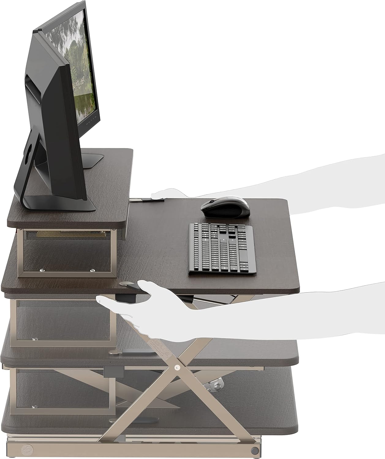 SHW 36-Inch Over Desk Height Adjustable Standing Desk with Monitor Riser, Espresso