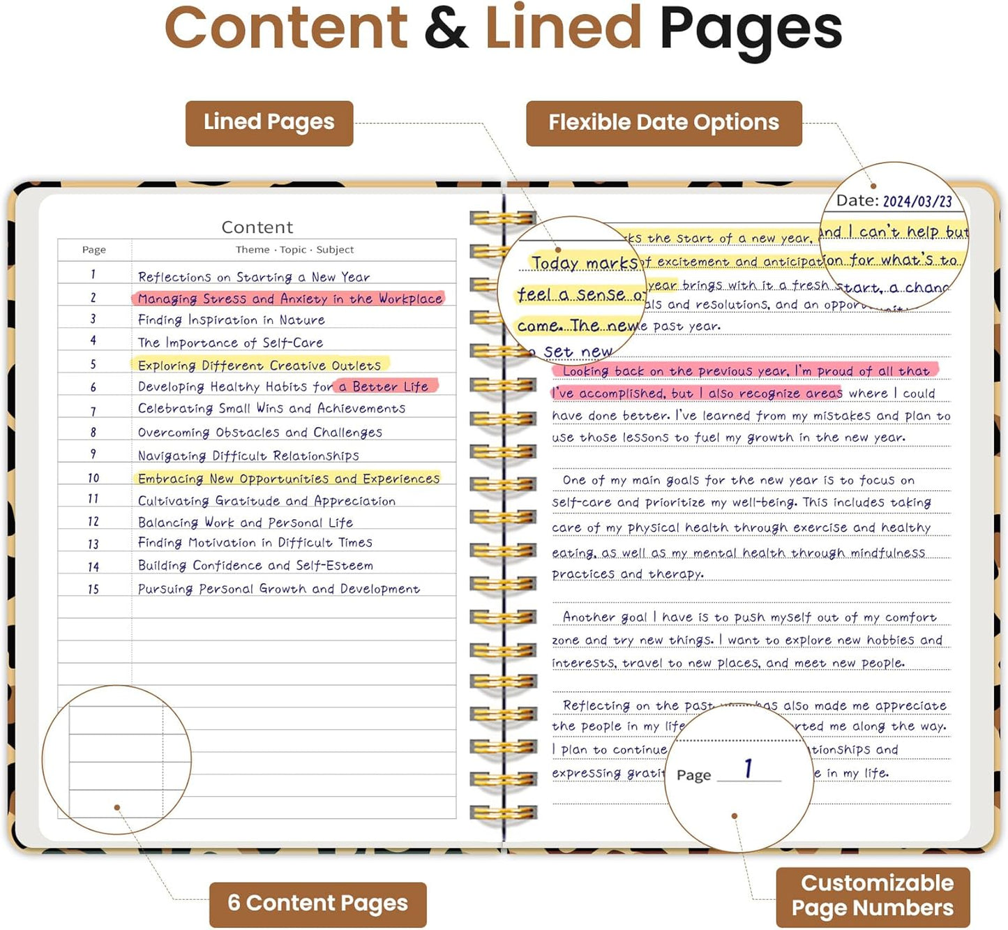 Lined Spiral Notebook Journal for Work, 300 Pages Thick B5 (7.1"x10") College Ruled Journal for Women & Writing, Hardcover Notebook for Note Taking, Perfect for Office Home School Supplies, Leopard