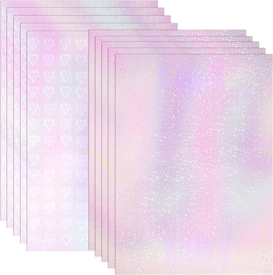 Bylion 2 Types Transparent Holographic Overlay Lamination Vinyl A4 Size Self-Adhesive Laminate Waterproof Vinyl Sticker Paper, 10 Sheets 8.25 x 11.7 Inches