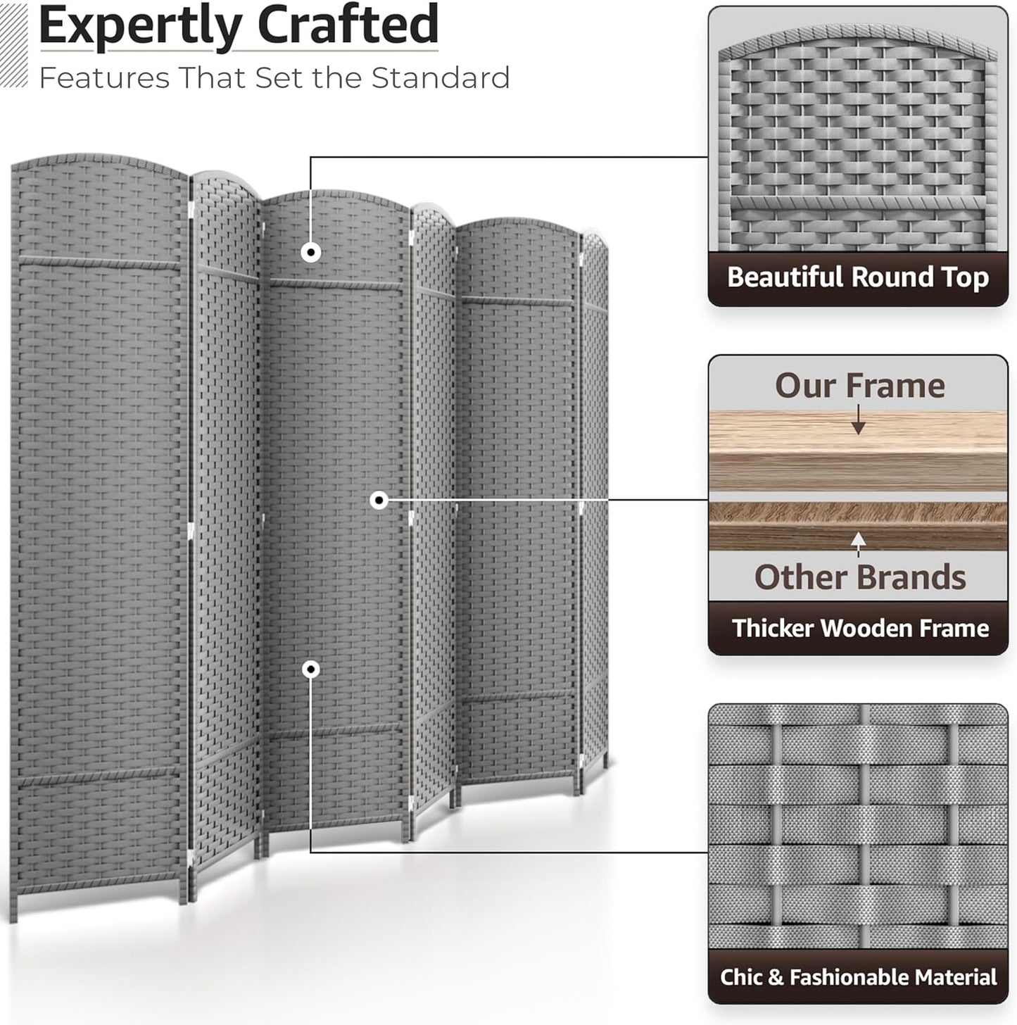 Sorbus 6 Panel Room Divider 6 ft. Tall - Privacy Screen, Extra Wide Double Hinged Panels, Mesh Hand-Woven Design, Partition Room Dividers and Folding Privacy Screens, Wall Divider for Room Separation