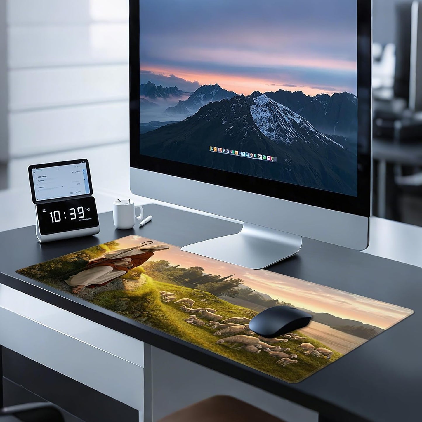 Mouse Pad with Jesus Christ Shepherd – Religious God Desk Pad – Portable Computer Mousepad – Gaming, Office, Waterproof, Non-Slip, Stitched Edges 35.5 x 15.7inches x 3mm