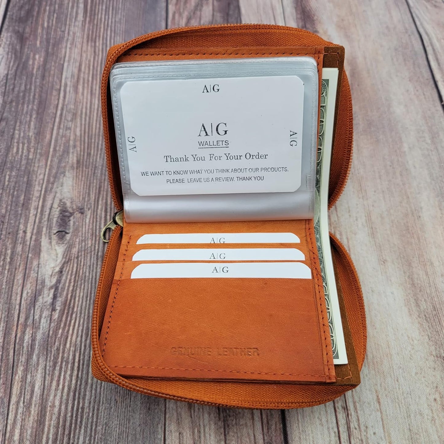 ag wallets AG Wallets Mens Zip Around Leather Wallet with Inserts (Marmalade Tan)