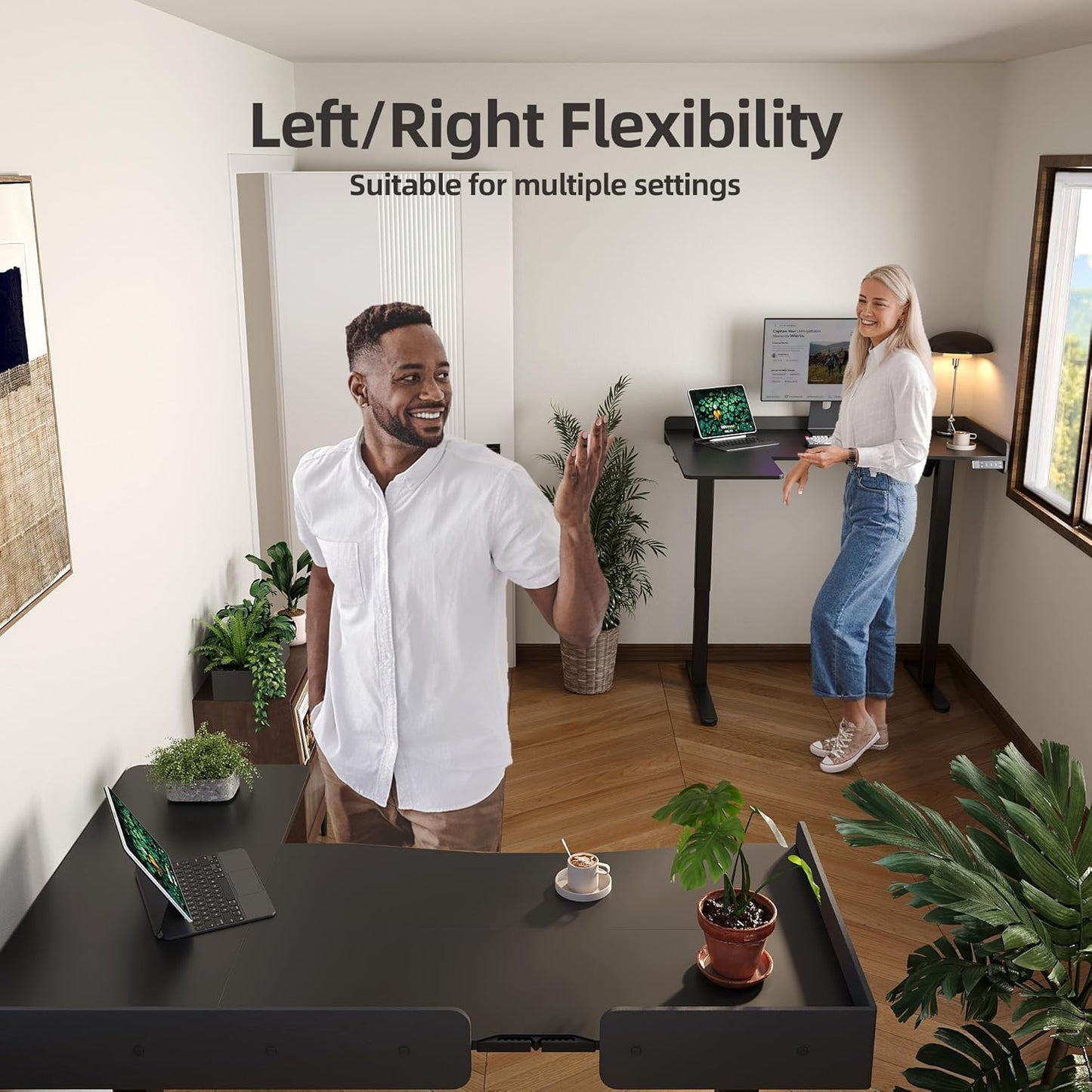 Claiks L Shaped Standing Desk, 55 Inch Electric Height Adjustable Desk with Splice Board Corner Workstation for Home Office, Black