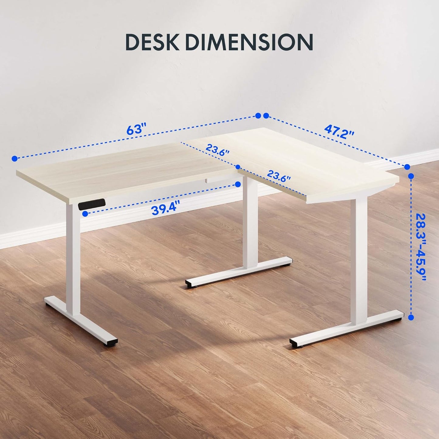 FLEXISPOT L Shaped Standing Desk, 63 x 47 Inch Electric Height Adjustable Corner Desk, Sit Stand Computer Workstation, Preset Controller, Home Office, White Frame with Maple Top