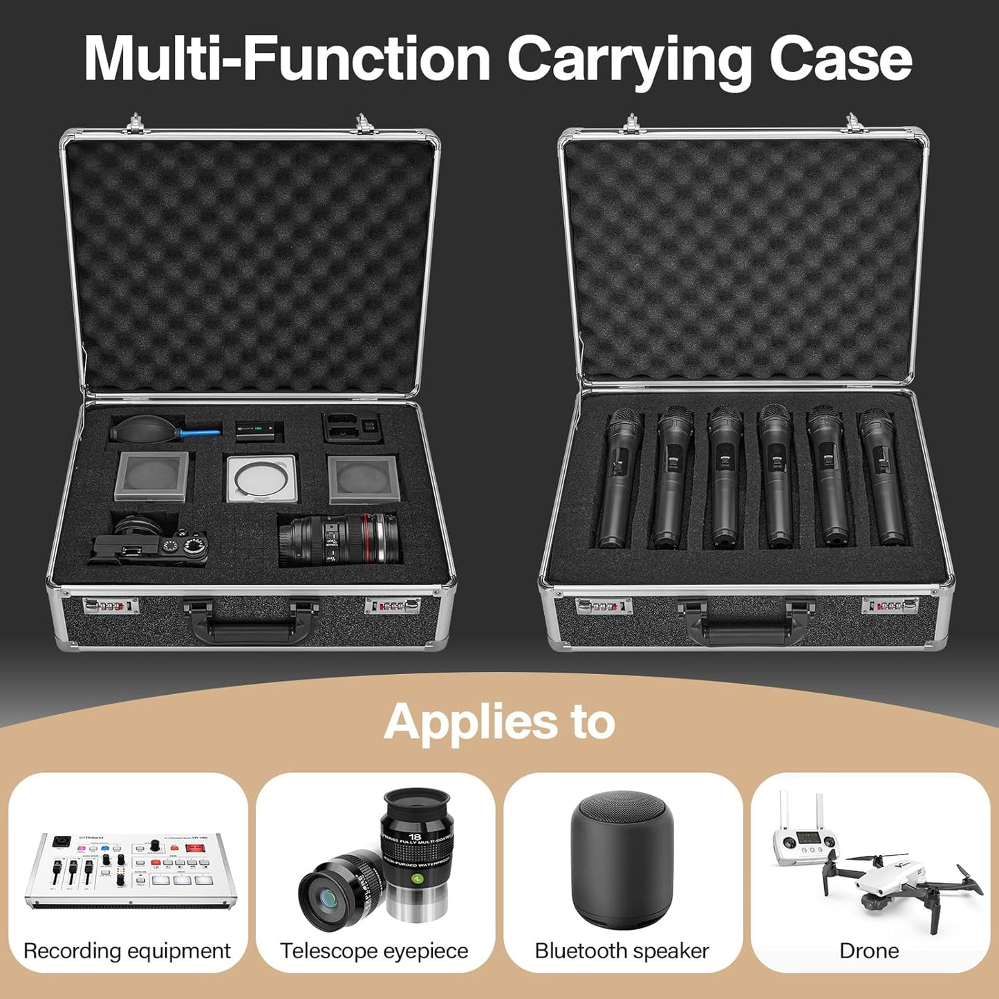 Combination Lock Box - Locking Storage Case with Customizable Foam, 18.9" Portable Lockable Case for Personal Items, Valuables, Documents, Briefcase for Jewelry, Cash, Medications, Black