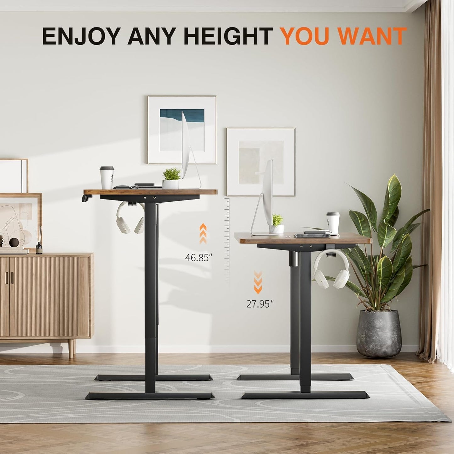 Furmax Electric Standing Desk, 39 x 24 Inches Height Adjustable Desk with Removable Casters, Home Office Computer Desk (Brown)