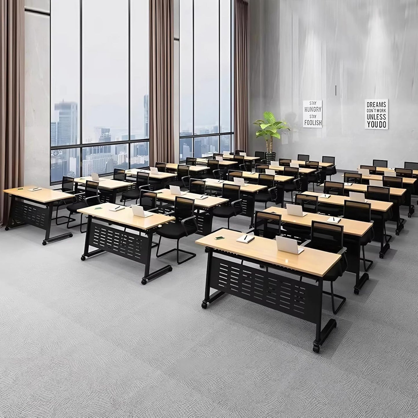 Foldable Conference Table, Folding Conference Room Table with Wheels, Flip Top Mobile Training Table, Rolling Seminar Meeting Tables for Office Training Room Classroom (6pack 63in)