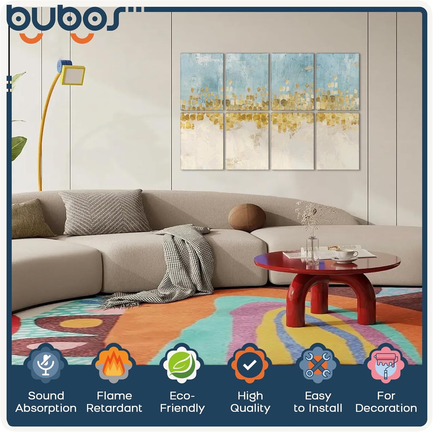 BUBOS 8 Pack Art Acoustic Panels Soundproof Wall Panel,47.2X31.4 Inches Sound Absorbing Panel,Self-adhesive Decorative Acoustical Wall Panels, Acoustic Treatment for Ceiling Home Office（Dancing Star）