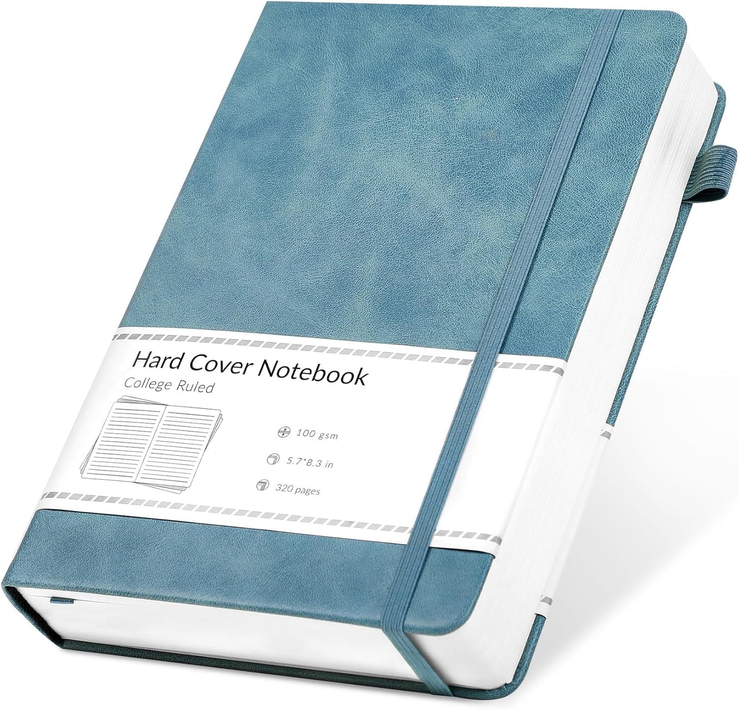 CAGIE Lined Journal Notebook, 320 Pages College Ruled Notebook, 100 Gsm Paper Thick Journal, A5 Hardcover Leather Journals for Writing Women Men, 5.7x8.3 In, Blue
