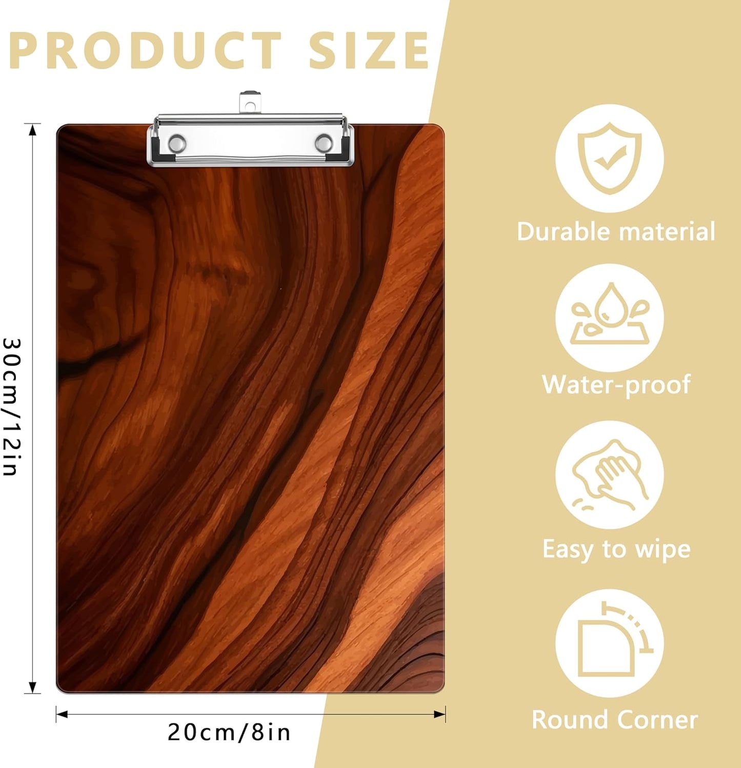 Wood Print Plastic Clipboards,Decorative Plastic Acrylic Clipboard for Teacher Social Worker Students Office Supplies 8 * 12