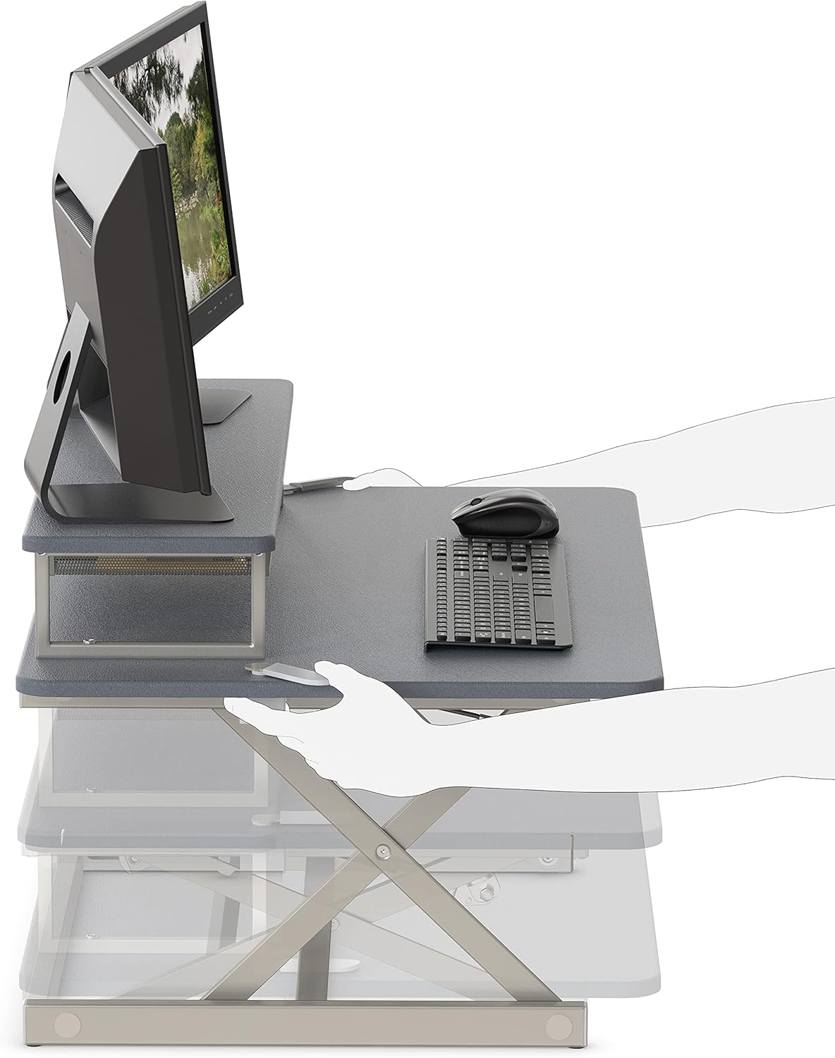 SHW 36-Inch Height Adjustable Standing Desk Converter Sit to Stand Riser Workstation, Gray