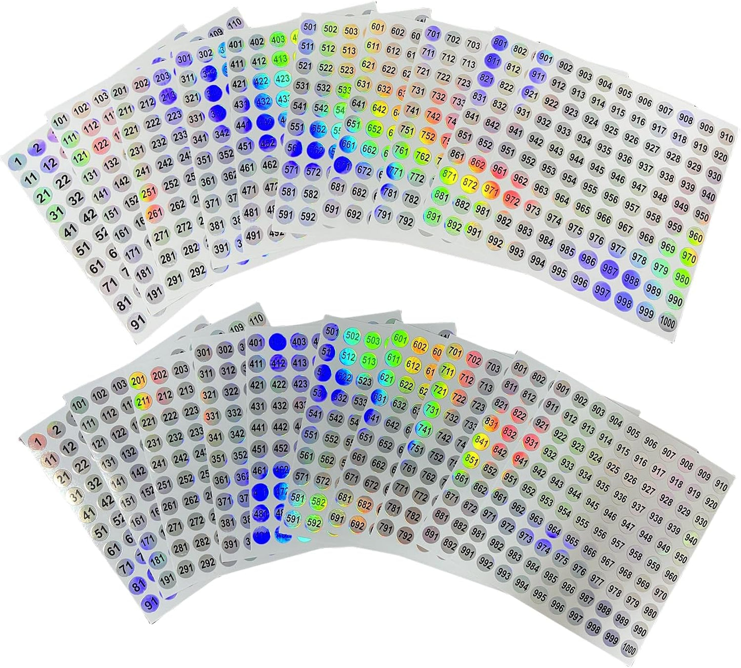 20 Sheets 1 to 1000 Waterproof Reflective Laser Number Stickers,Round Self Adhesive Stickers/Inventory/Storage Organizing Sticker