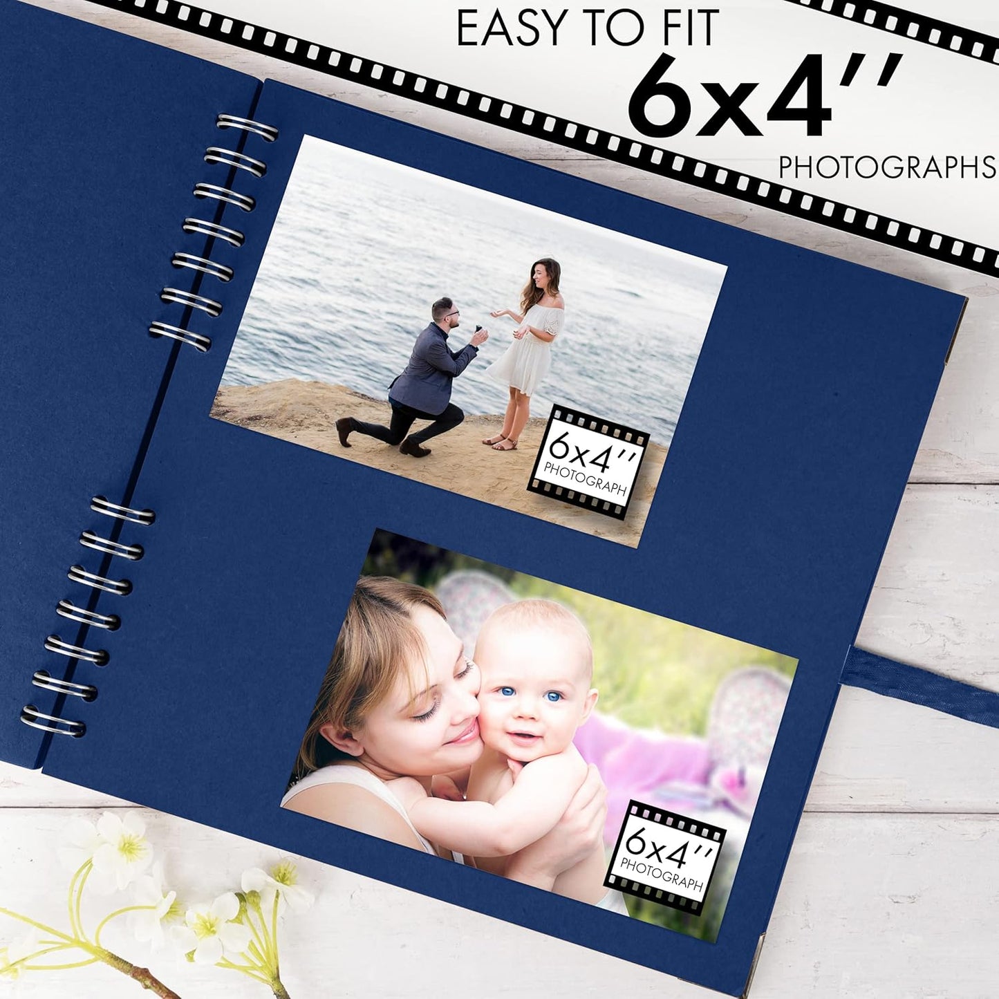 Bstorify 10 x 10 Inches Scrapbook Album 70 Pages Blue Thick Kraft Paper Corner Protectors, Ribbon Closure - Ideal for Your Scrapbooking, Art & Craft Projects (Blue, 10 x 10 Inch)